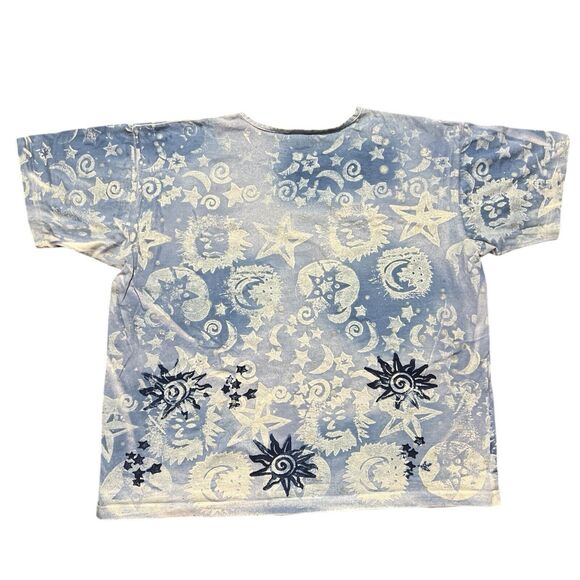 Vtg EZL Sun Moon Stars All Over Print Shirt USA Psychedelic Celestial 90s - Picture 10 of 11